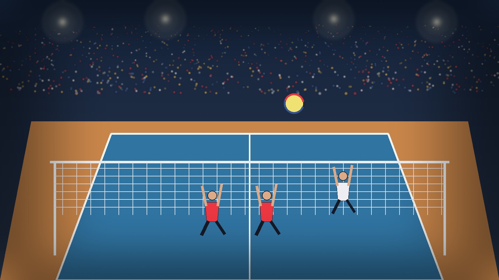 排球比赛中前排球员双人拦网阻挡对手扣球的比赛画面